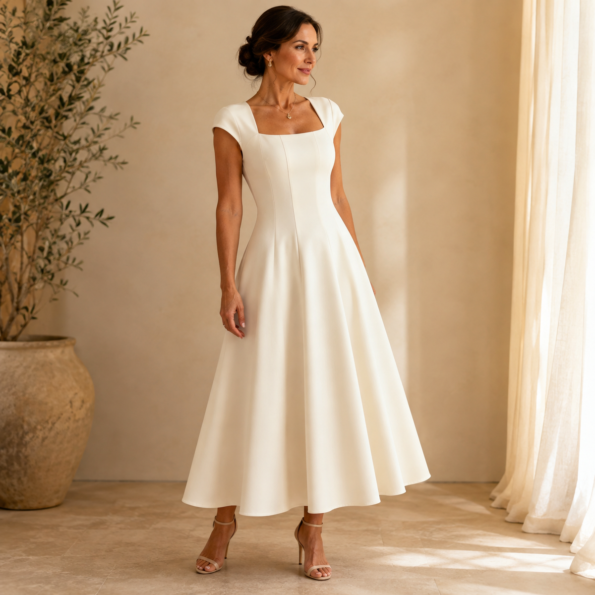 Aurelia Square-Neck Midi Dress, front view 2