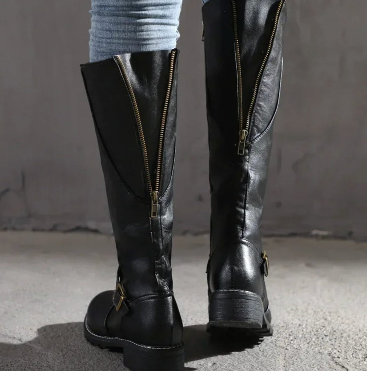 Cosima Grained Riding Boots in Black, back view