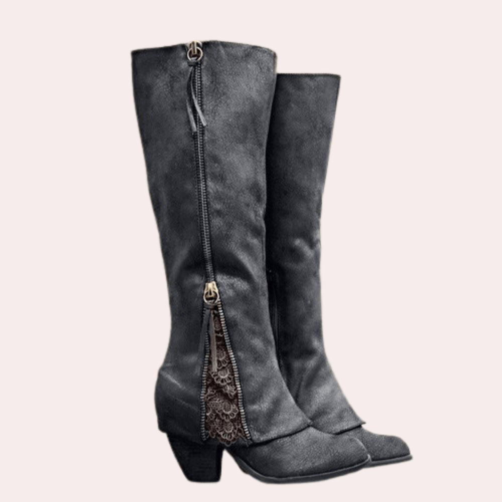 Fenella Two-Tone Knee Boots in Black, product photo