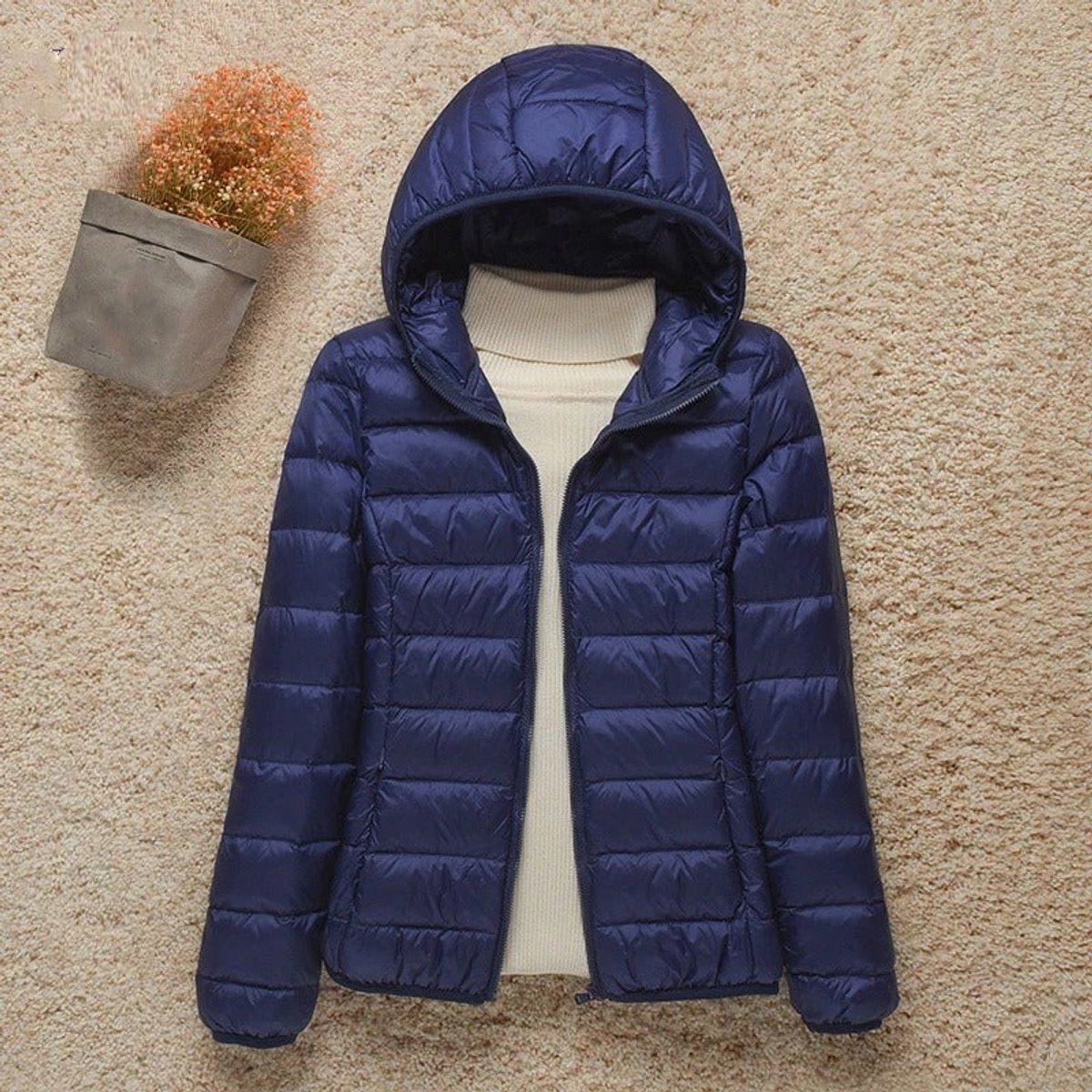 Juniper Packable Puffer Jacket in Navy Blue, product photo