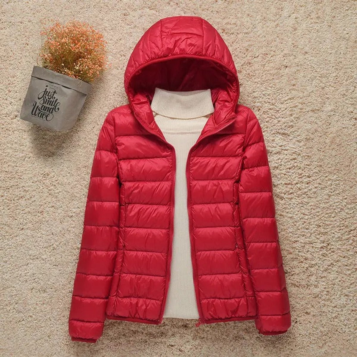 Juniper Packable Puffer Jacket in Red, product photo