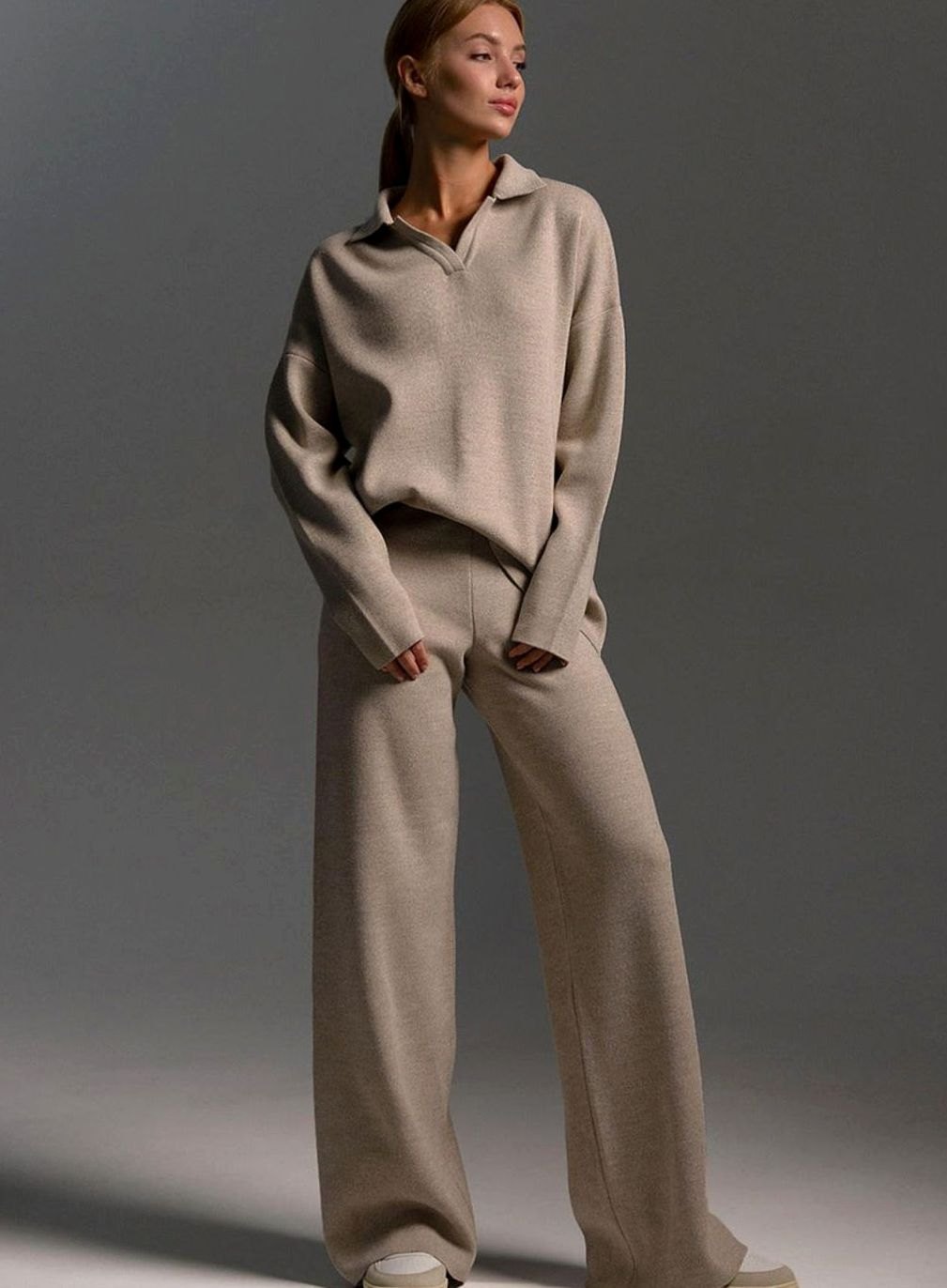 Opal Collared Lounge Set in Khaki, front view