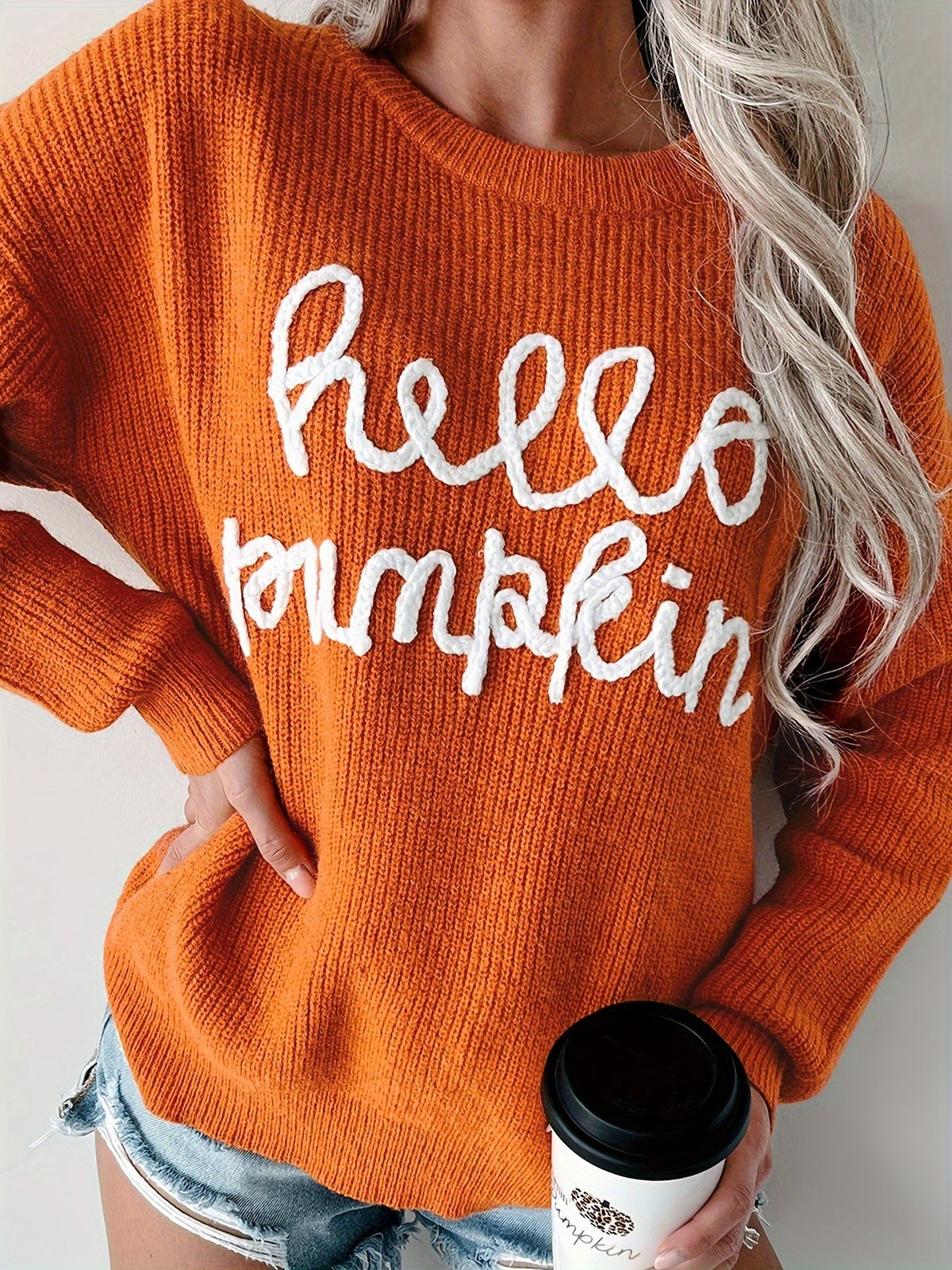 Pippa Hello Pumpkin Sweater in Orange, front view