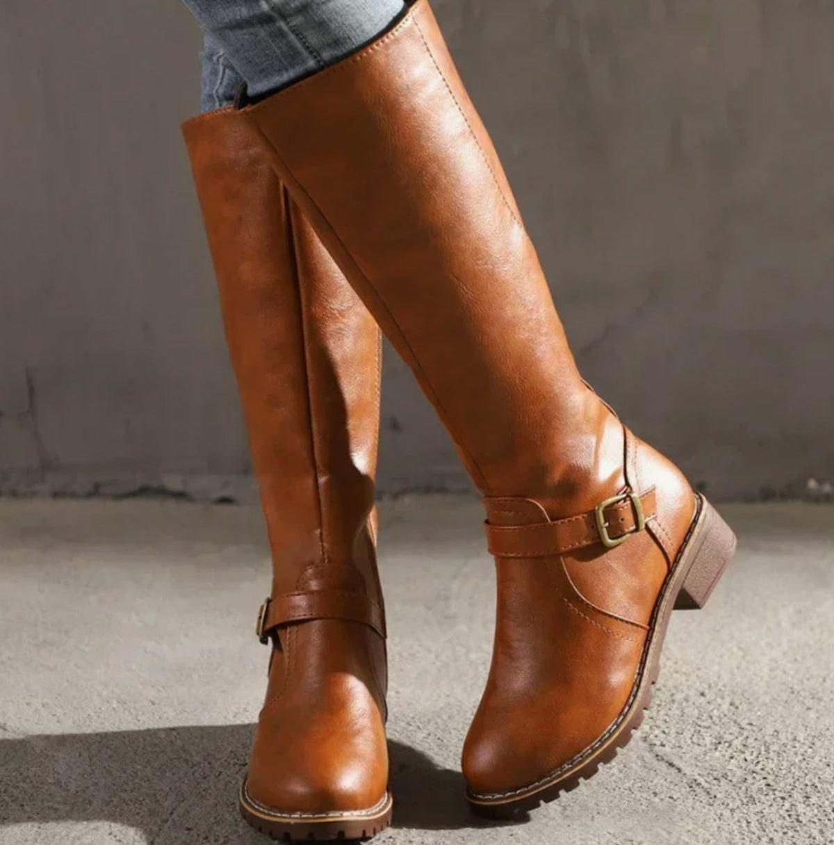 Cosima Grained Riding Boots in Brown, front view
