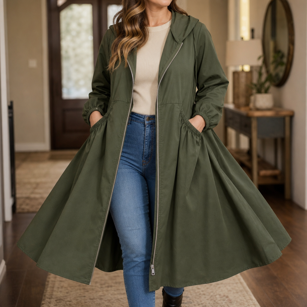 Giselle Peplum Rain Jacket, front view