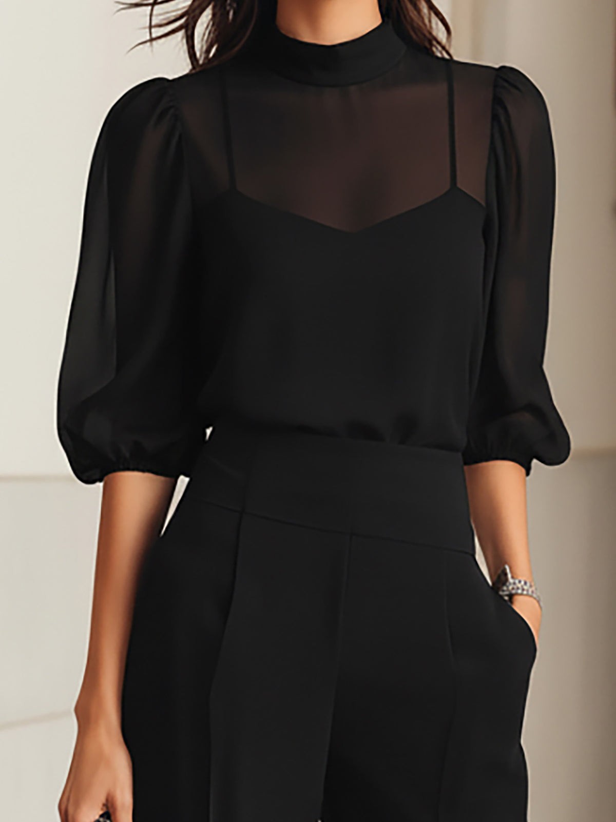 Honor Chiffon Blouse Pants Set, close-up detail