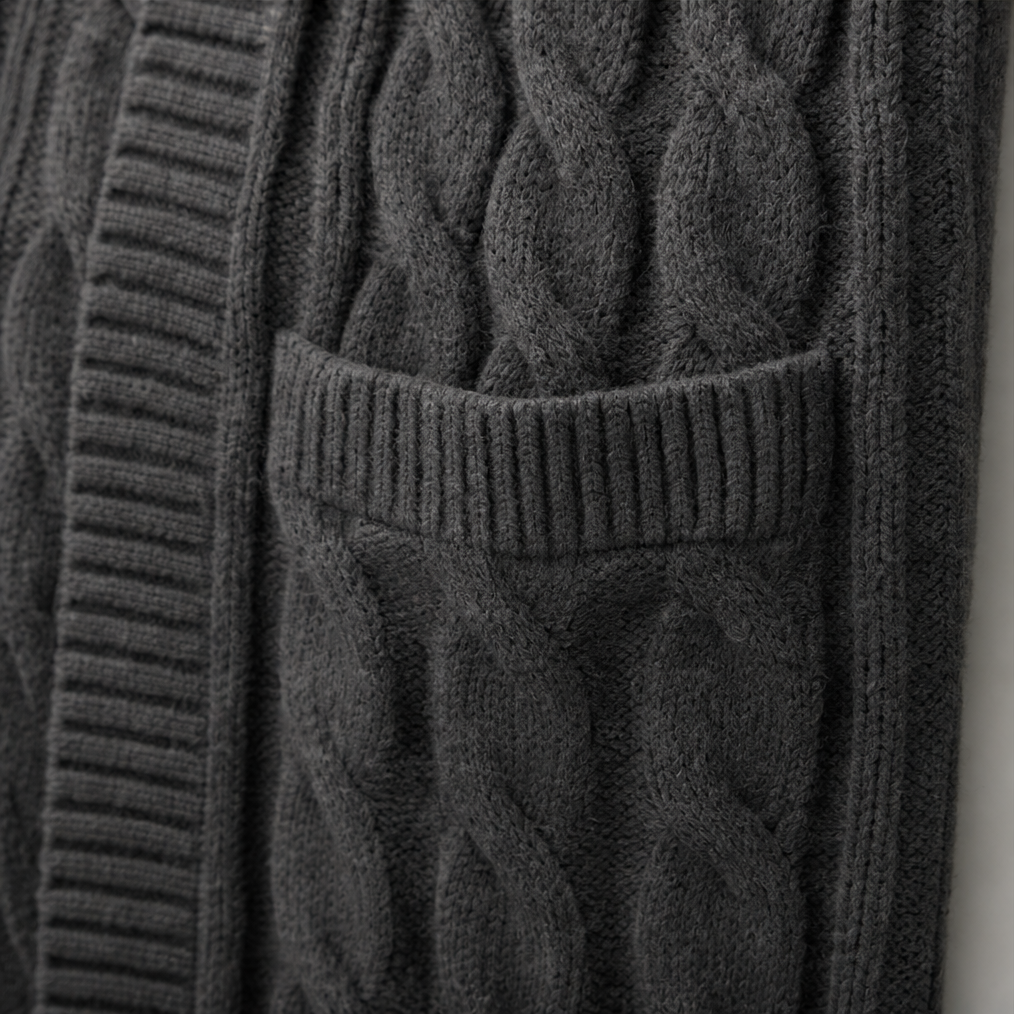 Imogen Hooded Cable-Knit Cardigan, close-up detail