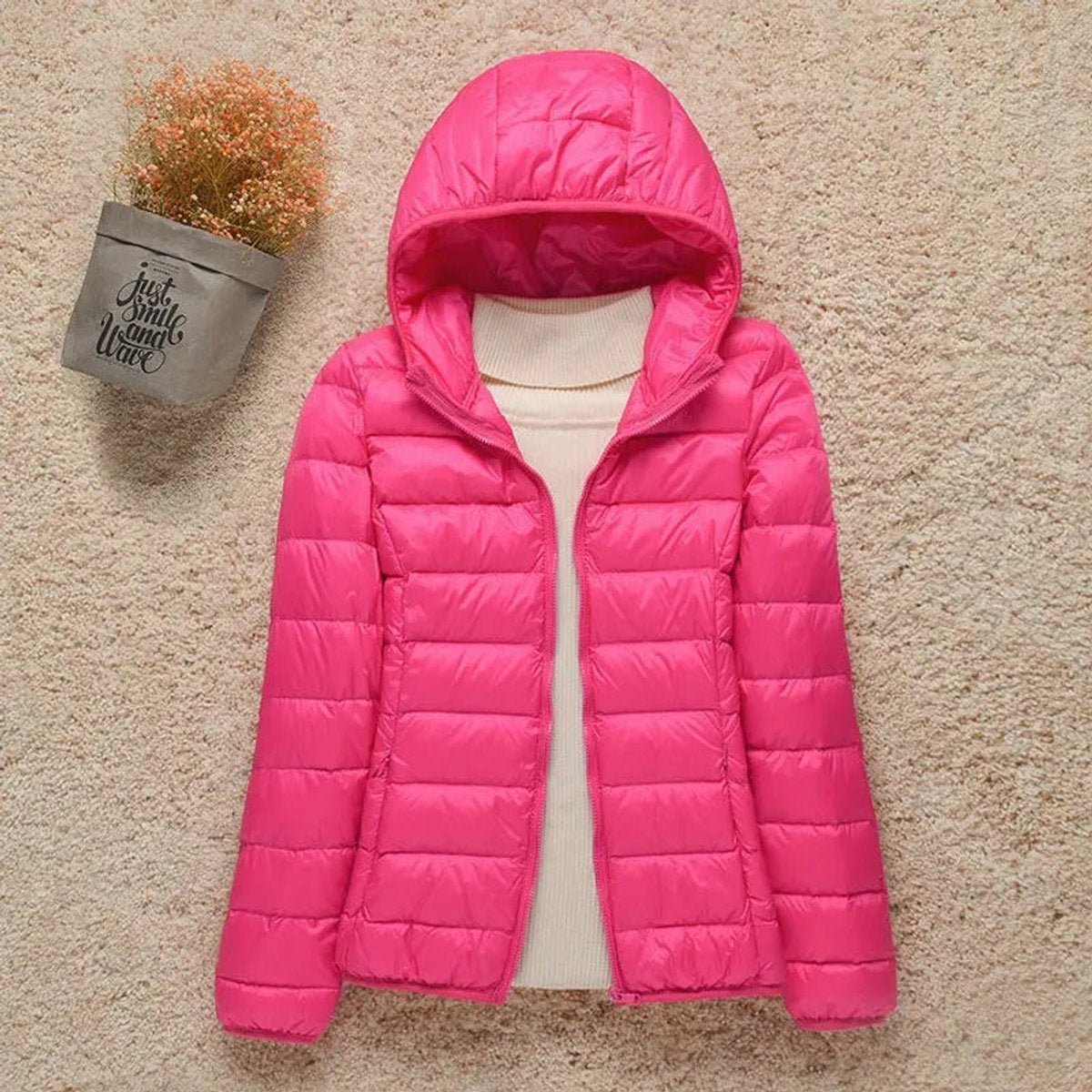 Juniper Packable Puffer Jacket in Fuchsia, product photo