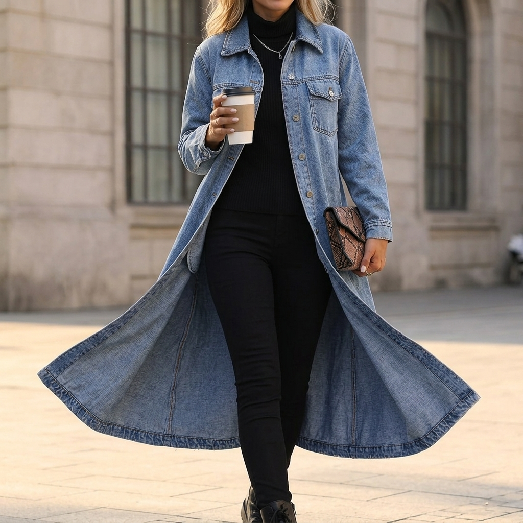 Kaia Longline Denim Coat, styled look 4