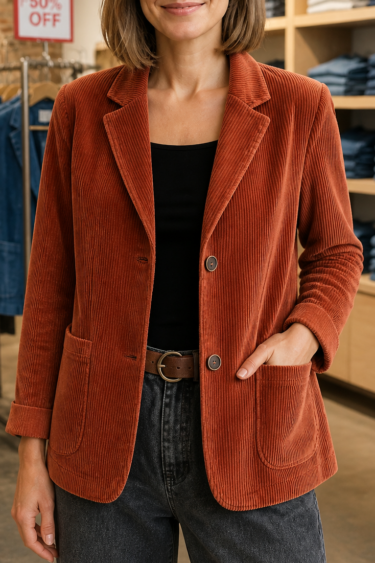 Maren Corduroy Blazer in Rust, front view