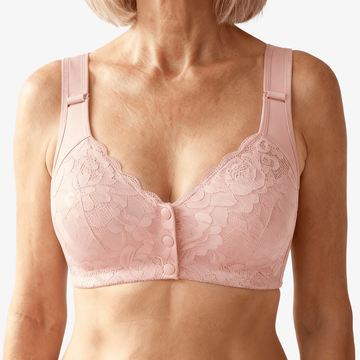 Odette Front-Snap Lace Bra in Light Pink, front view