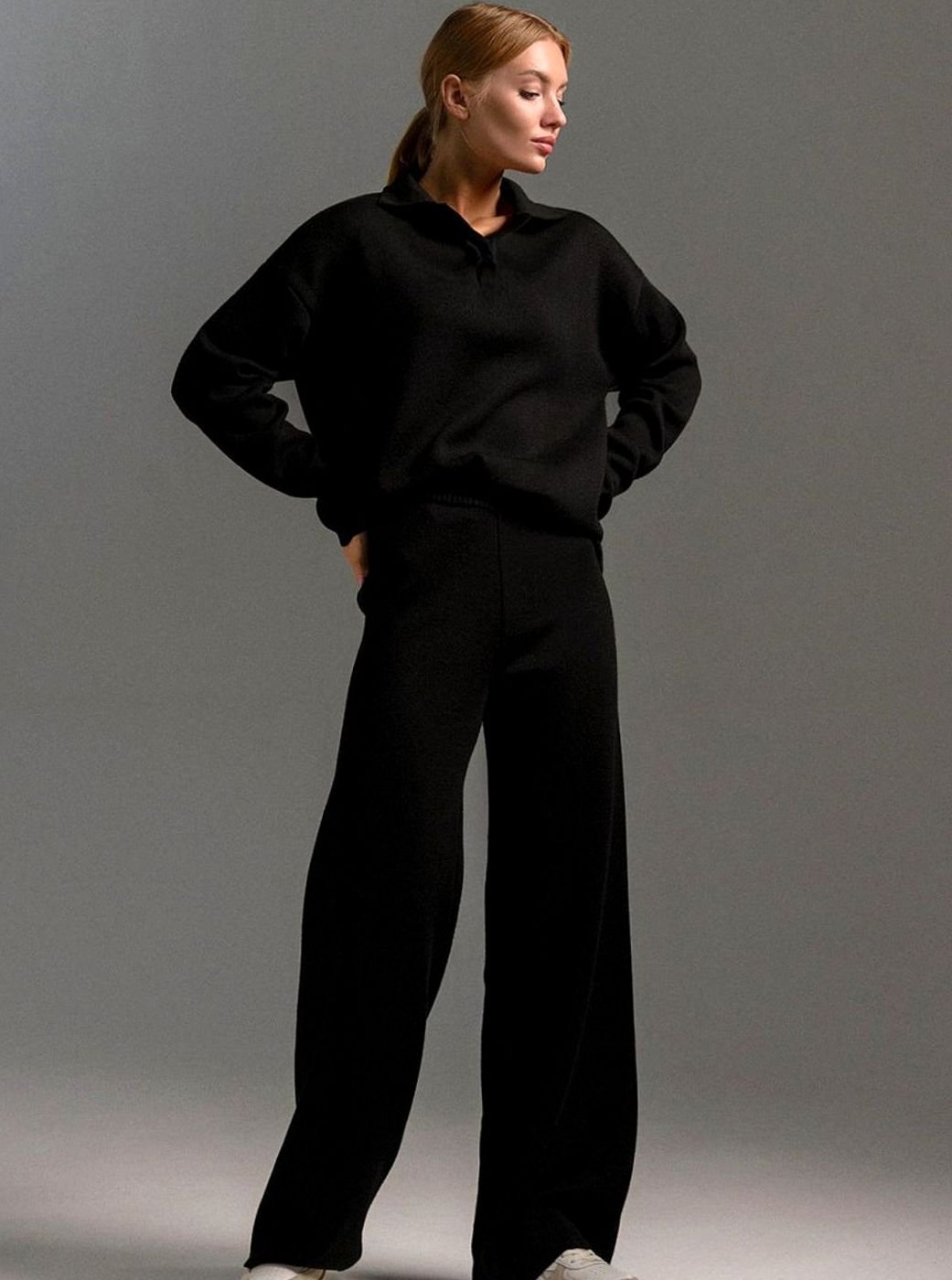 Opal Collared Lounge Set in Black, front view