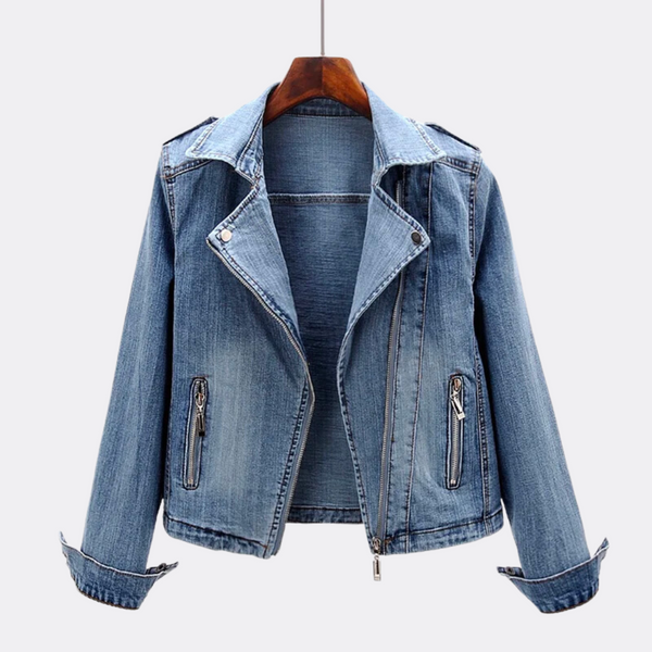 Quinn Cropped Denim Jacket in Light Blue, product photo
