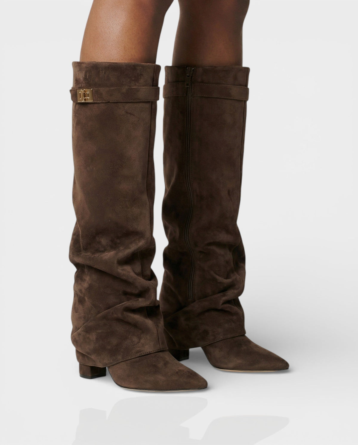 Tamsin Fold-Over Knee Boots in Brown, front view