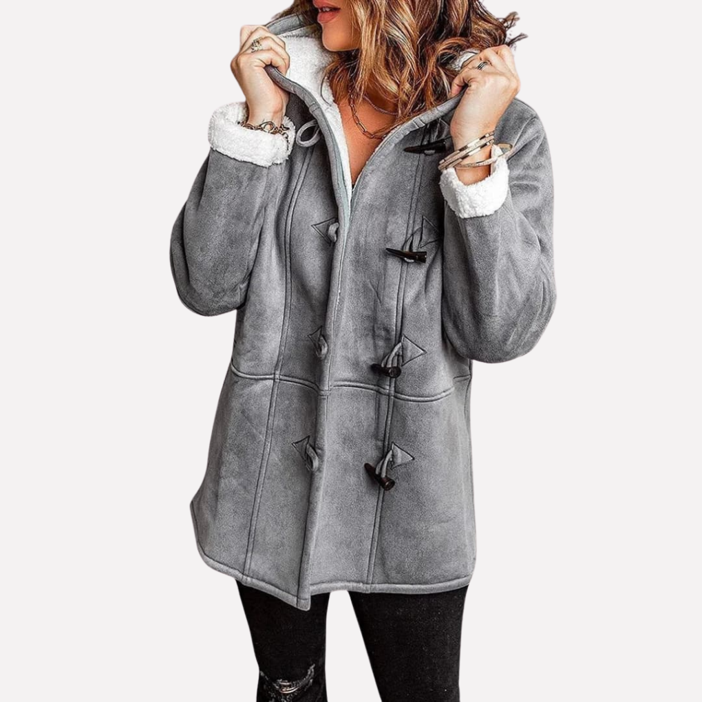 Thea Hooded Toggle Coat in Gray, front view