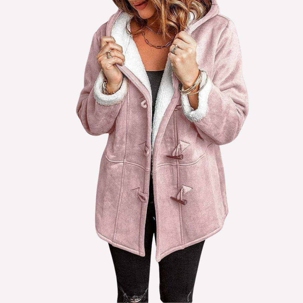 Thea Hooded Toggle Coat in Pink, front view