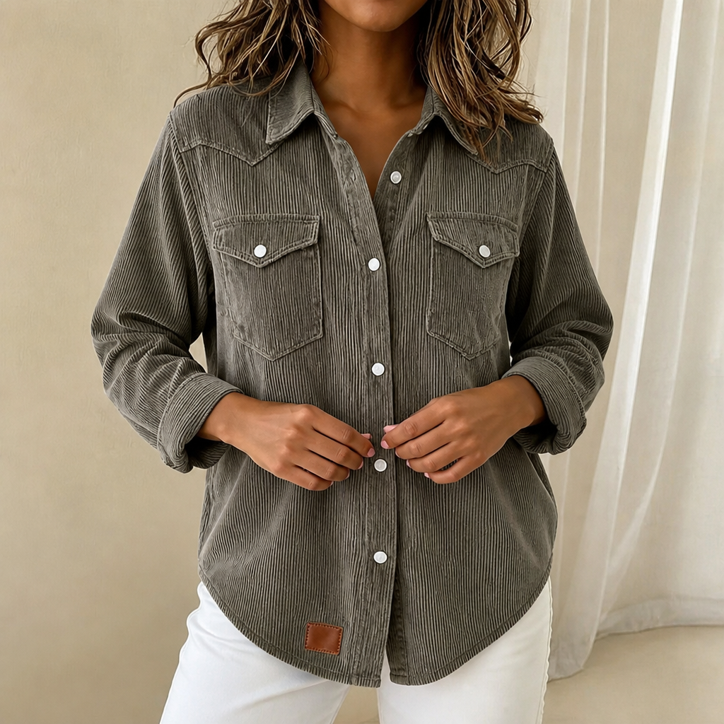 Winona Corduroy Shirt Jacket in Gray, front view