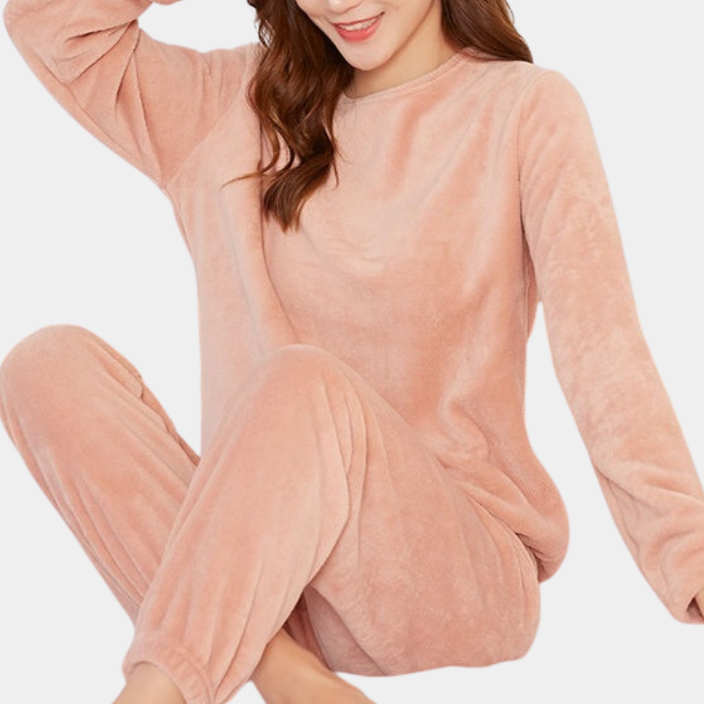 Wren Fleece Pajama Set in Pink, styled look